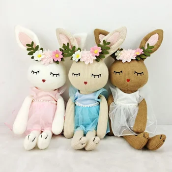 Pletené Rabbit Pearl Flower Princess Šaty Bábiky Dievča Deťom Plyšového Plyšové Hračky Vianoce, Narodeninové Darčeky