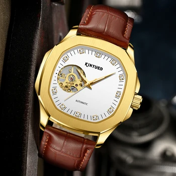 KINYUED Mužov Svetelný Hodinky Mechanické Náramkové hodinky Luxusné Módne Športové Príčinné Business Automatické Hodinky Muž Nepremokavé Hodiny