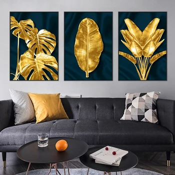 3ks Zlatý Banán Leaf Dekoratívne Maľby Core Nástenné Maľby Domov Obývacia Izba Visí Maľovanie Frameless Maľovanie Core