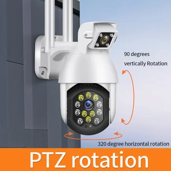 1080P Auto-Sledovanie Samrt Vonkajšie Bezpečnostné WIFI Dome Kamera Dual-objektív Akustický signál PTZ 4X Digitálny Zoom, PIP CCTV