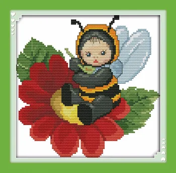 Dieťa bumblebee Zvierat Cross Stitch Súpravy 11CT Vytlačené Plátno Výšivky HOBBY Ručné Vyšívanie Steny Domova