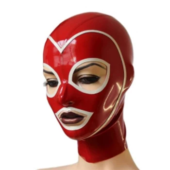 Latex Kapota Otvorenie Očí a Úst Červené s Bielymi Gumy Maska pre Ženy Catsuit Klubu Nosiť Halloween Cosplay Kostým