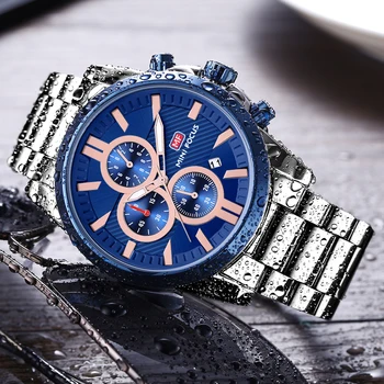 MINI ZAMERANIE Sledovať Mužov Blue Luxusný Quartz Ocele Muži Hodinky Top Značky Luxusné Chronograf Hodiny Muž pánske Hodinky Luxusné náramkové hodinky