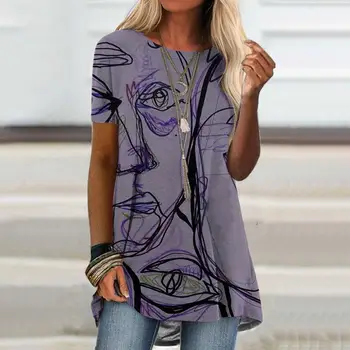 Bežné Umelecké Ženy Krátky Rukáv okolo Krku, Blúzky, 4 Farby Žien T-shirt Široký Lem na Nákupy
