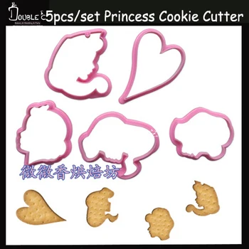 5 ks/set Princezná Cookie Cutter Nastaviť Cake Decoration Nastaviť Fondant Cake Zdobenie DIY Nástroj Stranný Kolo Cookie Frézy