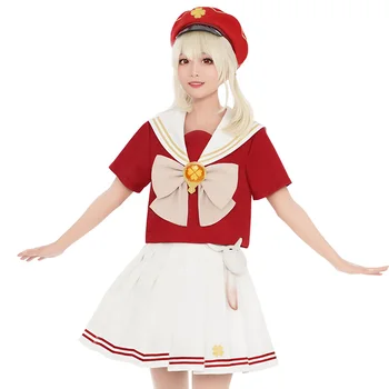 Anime JK Školskú Uniformu Hra Genshin Vplyv Lolita Klee Qiqi Keqing Cosplay Kostýmy, Sukne Tričko Halloween Girl Klobúk Ponožky Oblek
