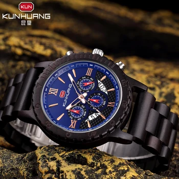 Kunhuang Dreva Pozerať sa na Človeka, Multi-Funkčné Módne Hodinky Chronograf Tri-oko Šesť-pin Svetelný Športové Náramkové hodinky Quartz