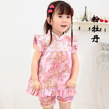 2021 Čínsky Štýl, Kvetinové Qipao Detí Nastavuje Nový Rok Čínske Šaty Krátke Nohavice Cheongsam