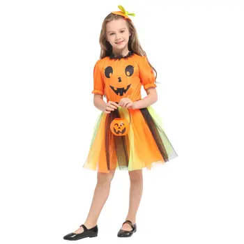 Dieťa Deti Oranžová Tekvica Tvár Kostým pre Dievčatá, Karneval, Halloween Kostýmy Cosplay Maškarný
