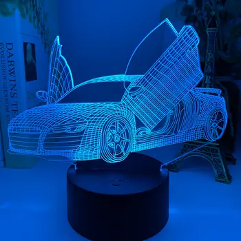 3D Športové Auto Ilúzie Lampa pre Dieťa Spálňa Decor Nočného Farba Mení Atmosféra USB LED Nočného Supercar