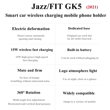 Určená pre Honda Jazz FIT GK5 2021 Auto Držiaka Telefónu 15W Qi Bezdrôtová Nabíjačka do Auta pre iPhone Xiao Samsung Huawei Univerzálny
