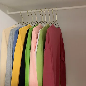 Kórejská Verzia 2020 Nové Voľné Stredná Dĺžka Farbou Dlhý Rukáv Dna T-shirt Ženy Grafické Tričká Topy