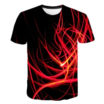 3D Geometrické Pruhom, Červený Vzor Tlač Unisex 3d T-shirt Čierna T-shirt Bežné Bunda Cartoon Košieľka Bežné Krátky Rukáv
