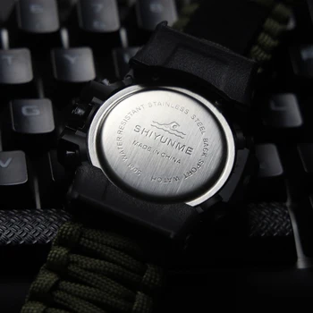 SHIYUNME Mužov Vonkajšie Športové Hodinky Vodotesné 50M Paracord Nôž, Kompas multi-function Náramkové hodinky s Duálnym zobrazovaním Quartz Hodinky