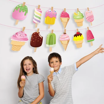 Sladké Dievča Leta Ice Cream Party Dekorácie Bannery DIY Visí Bunting pre Dieťa Sprcha Happy Birthday Party Láskavosti