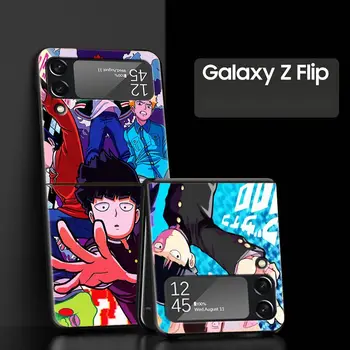 Anime Mob Psycho 100 3 Telefón puzdro pre Samsung Galaxy Z Flip 3 4 5 G Čierna Skladacie Mobile Shell na Pevnom PC Fundas Coque Chrániť Kryt
