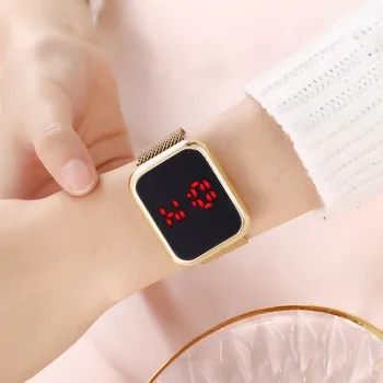Goud Elektronische Horloge Led Magneet Rechthoekige Režim Eenvoudige Študent Dotykový Displej Red Light Theme Horloge