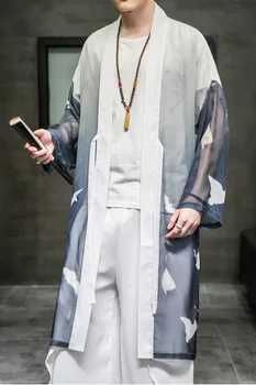 2021 Čínsky Štýl, Žeriav Dlho Windbreaker Mens Príležitostných Daopao Mens Coats Taoistických Župan Vidieť Cez Cardigan Transprant Zen Oblečenie