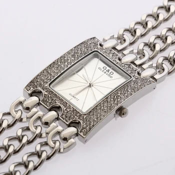 G&D, Luxusné Značky dámske Hodinky Quartz Hodinky z Nerezovej Ocele Drahokamu Dámy Náramok Hodiniek Reloj Mujer Strieborné Hodiny