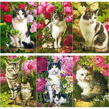 5D DIY Cute Pet Zvierat Diamond Maľovanie Cute Cat Diamond Výšivky Cross Stitch Plné Námestie Kolo Vŕtať Príručka Darček Domova