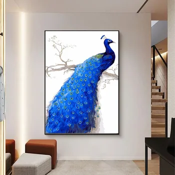 GATYZTORY 50x100cm Maľby Číslo Modrá Páva Kreslenie Na Plátno na Stenu Umenia, Ručne Maľované DIY Obrázok Podľa Čísla Zvierat Darček