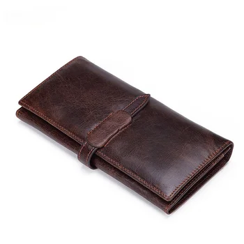 Kožené peňaženky, prvá vrstva hovädzej kože, dámske peňaženky, dlho, olej, vosk, kožené peňaženky, retro multifunkčná peňaženka
