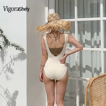 VigoCasey 2022 O Vysokej Krku Plavky Ženy Sexy Backless Jednodielne Plavky Žena Celé Plavky Bielej Spojení Plavky Plážové Oblečenie