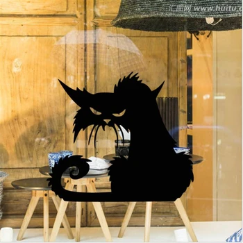1Pc Halloween Čierna Mačka, Sklo Nálepky Tvorivé PVC Nálepky na Stenu Osobné Dekoratívne