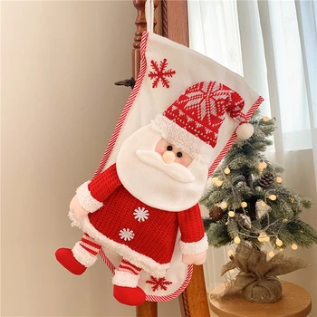 Červené Biele Pletené Vianočná Pančucha Veľké Darčekové Tašky Krb Dekorácie Ponožky Nový Rok Candy Držiteľ Vianočná Výzdoba pre Domov