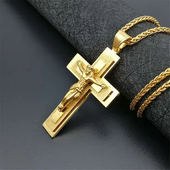 Nové Nerezové Kríž Náhrdelník Zlatá Farba Kríž Prívesok Pre Mužov Punk Hip Hop Náhrdelníky Náboženstvo Kríž Muž Šperky Darček