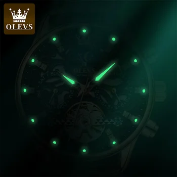 OLEVS Nové Tourbillon Nepremokavé Pánske Business náramkové hodinky Luxusné Rose Gold Prípade Automatické Mechanické Kožené Pánske Hodinky