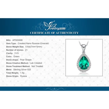 JewelryPalace Hruška Simulované Nano Emerald 925 Sterling Silver Prívesok Náhrdelník Drahokam Vyhlásenie Náhrdelník Ženy Bez Reťazca