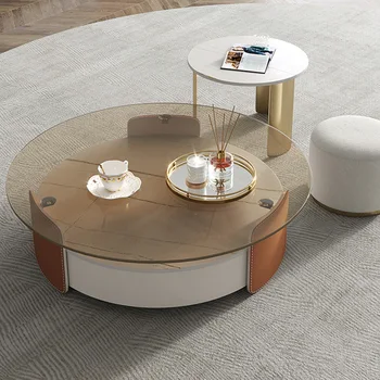 1Small okrúhly stôl sklenený konferenčný stolík svetlo luxusné moderné veľkosť kreatívy, konferenčný stolík zmes domov obývacia izba rock čaj stôl