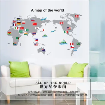 Kreslené mapy sveta stenu, nálepky triede spálne dekorácie výučby mapu samolepky na stenu pre deti izbách