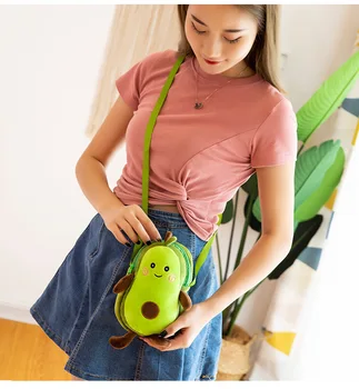 Kreatívne cartoon detí avokádo je ovocie plyšové hračky messenger taška mince kabelku jednoduché žien na zips, taška cez rameno darček