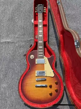 ABR Most Elektrická gitara Tiger Flame Maple Top Ručné 6 bodnutie Guitarra s Hardcase Chrome hardvéru