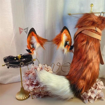 Nové Ručné Práce Zlatý Red Fox Uši Hairhoop Chvost Náhrdelníky Náušnice Cosplay Carnaval Gothic Lolita Acessories Pokrývku Hlavy