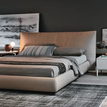 Kožená posteľ luxusná spálňa svadobné lôžko moderné jednoduchá manželská posteľ Nordic taliansky minimalistický veľkú posteľ 1,8 m.