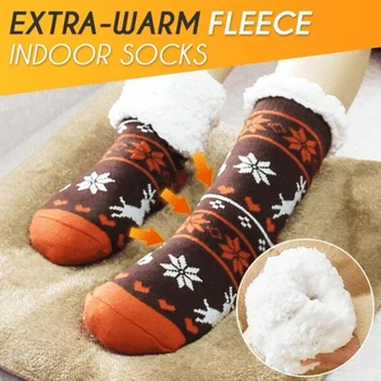 V zime Teplé Ponožky Extra Teplé Termálne Fleece Vnútorné Ponožky Tvárny pre Zimné Hrubé Plyšové Domáce Proti Sklzu Ponožka Vianočný Darček