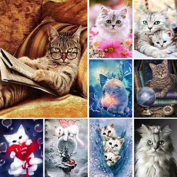 5D DIY Diamond Maľby Plné Námestie Mačka Cross Stitch Súpravy na Vyšívanie Mozaiky Zvierat Art Obraz Kamienkami Domova Darček