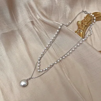 Nový kórejský Módne Prírodné Perlový Náhrdelník Dievča Krásne poschodové Clavicle Reťazca Náhrdelník Ženy Šperky Strany Darček Šperky