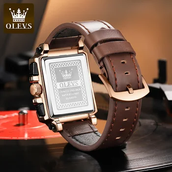 OLEVS 9919 Veľké Dial Luxusné Nepremokavé Mužov Náramkové hodinky Šport Quartz Originálny Kožený Remienok Hodiniek pre Mužov Svetelný Chronograf