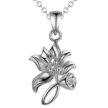 Pekná Strieborná farba Kvetina Náhrdelník Prívesok Módne Šperky svadobný darček pre ženu Najvyššej kvality Factory Outlet AN026