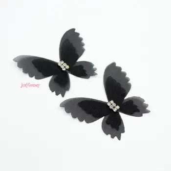 100KS Double-Layer Biela Organza Motýľ Appliques Úplnej Šifón Motýle w/ drahokamu na Party Dekorácie