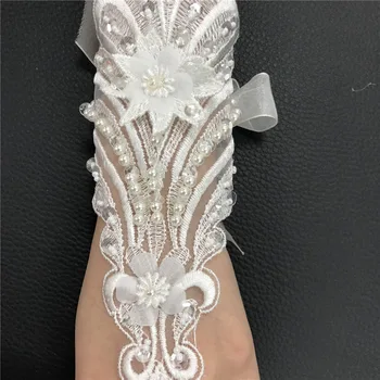 Nevesta svadobné biele rukavice diamond hollow etikety, rukavice, vyšívané čipky rukavice