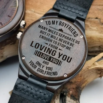 Milý priateľ Kožené hodinky s santalového dreva sledovať Rezbárstvo požehnanie na zadnej kožené hodinky