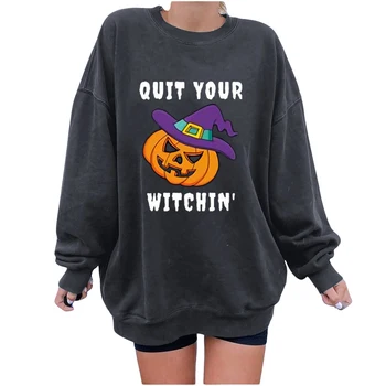 Zábavné Halloween Ukončiť Svoj Witchin Dlhé Rukávy pre Trick or Treat Mikina Crewneck Topy Žena Bežné Halloween Mikina
