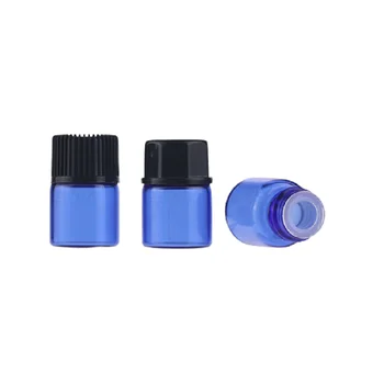 Mini 1ml Malé Parfum Sklenené Ampulky Skúšobných Fľašu Blue Esenciálny Olej, Fľaša s Čiernym Skrutkovací uzáver Plastové Clony Redukcia