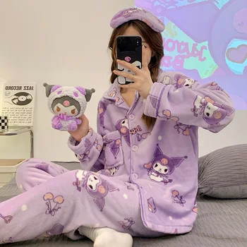 Nové Kawaii Sanrio Kuromi Moje Melódie Cinnamoroll Hello Kitty Cartoon Krásne Pyžamo Zimné Coral Velvet Domov Vyhovovali Outwear