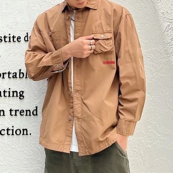 Jar, Jeseň Ročníka Cargo Košele Japonský Streetwear Coats Harajuku Ležérne Módne Topy Mužov Oblečenie